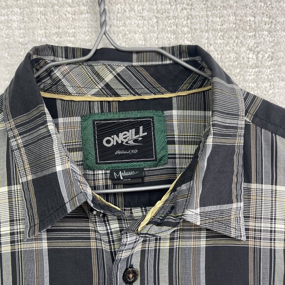 Y2K Oneill Shirt Men M Black Plaid Short Sleeve Button Up Surf Skate Casual - Picture 7 of 15